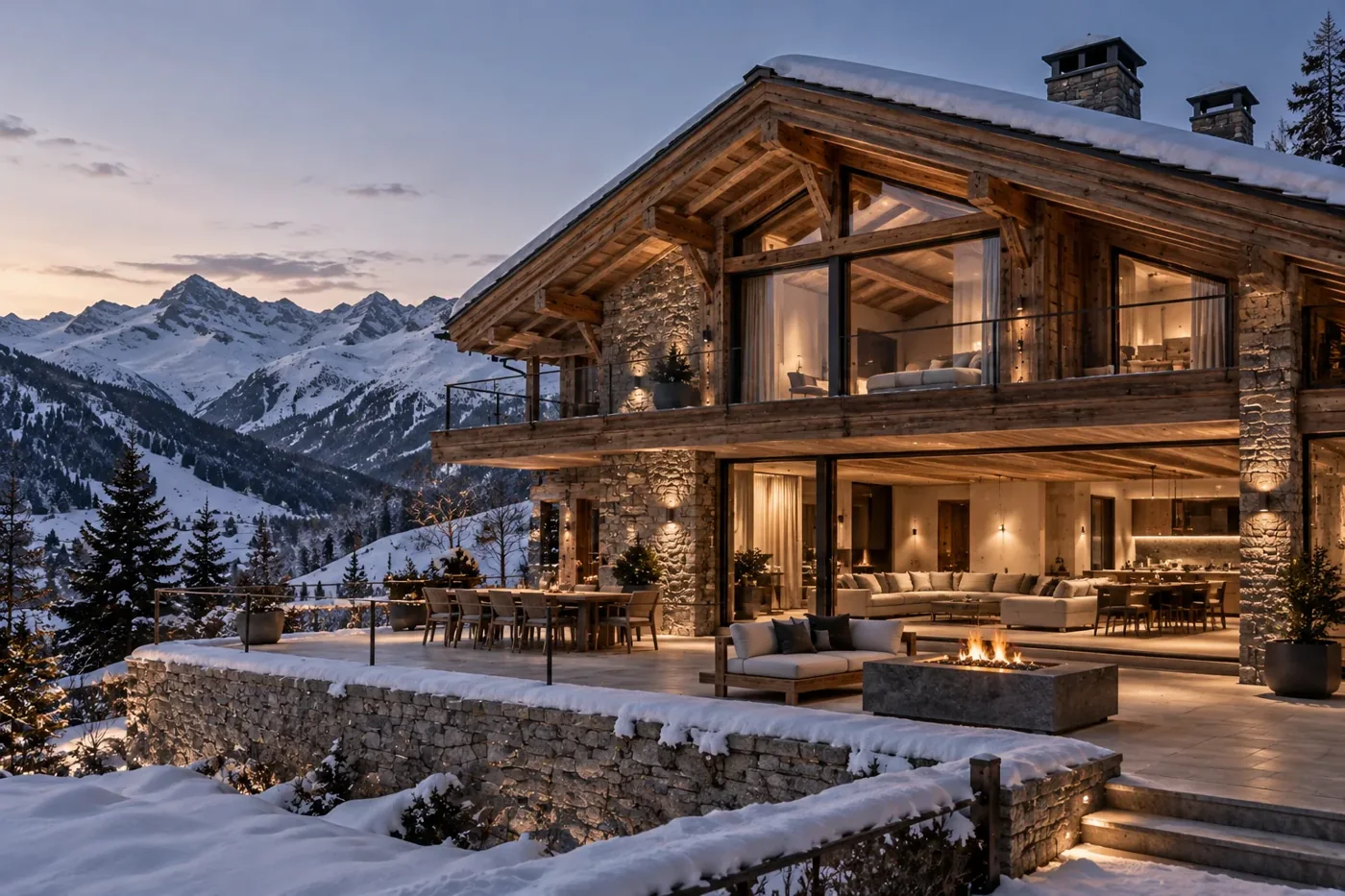 Chalet in den Schweizer Alpen in warmem Abendlicht