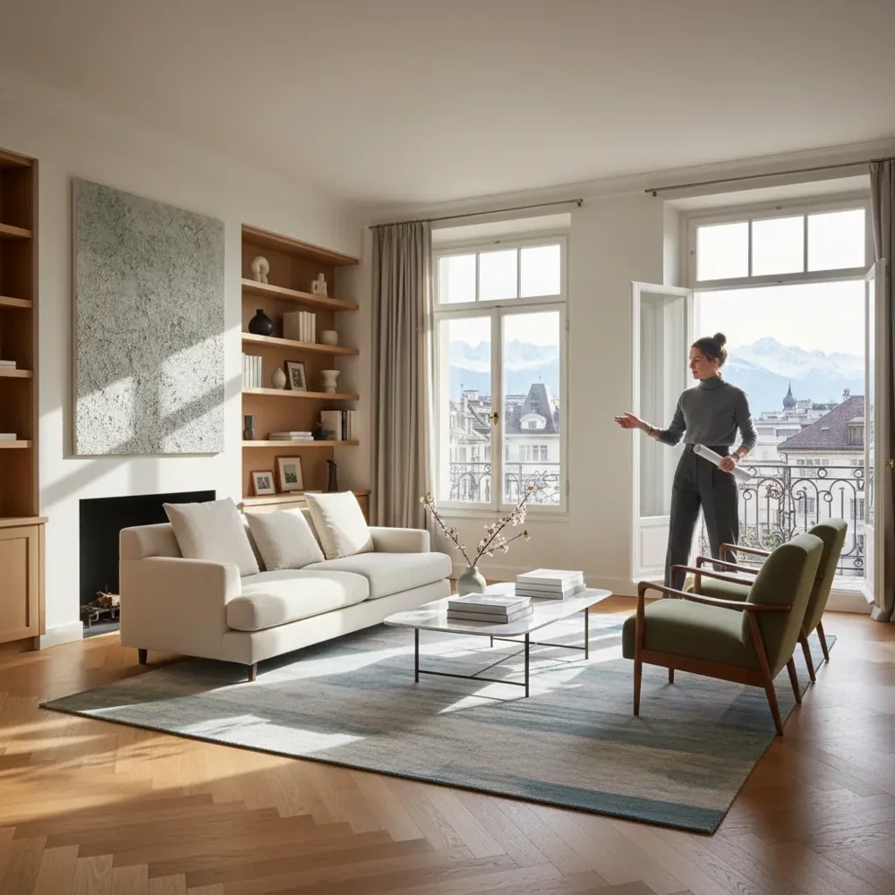 Heller Wohnraum mit Blick nach draussen